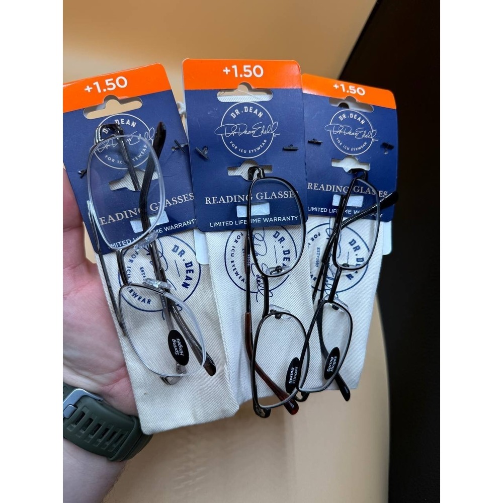 Lot of 3 Dr. Dean ICU Eyewear Reading Glasses Readers Different Frames +1.50 NEW